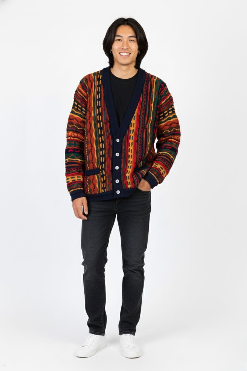 Coogi Vintage Multicolor Button Front Wool Cardigan, Men's Size L