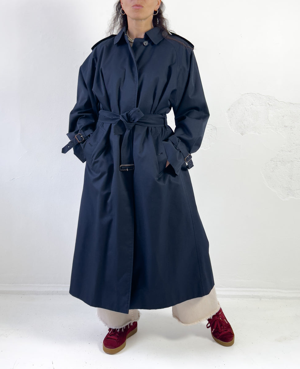 Burberry Vintage Navy Blue Women's Trench Coat, Size L – SecondFirst