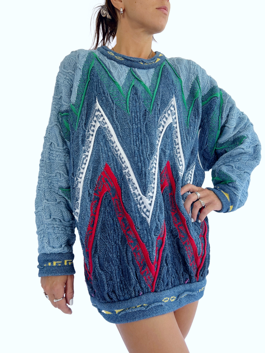 Vintage Colorful Zigzag Pattern Women s Coogi Cotton Sweater M