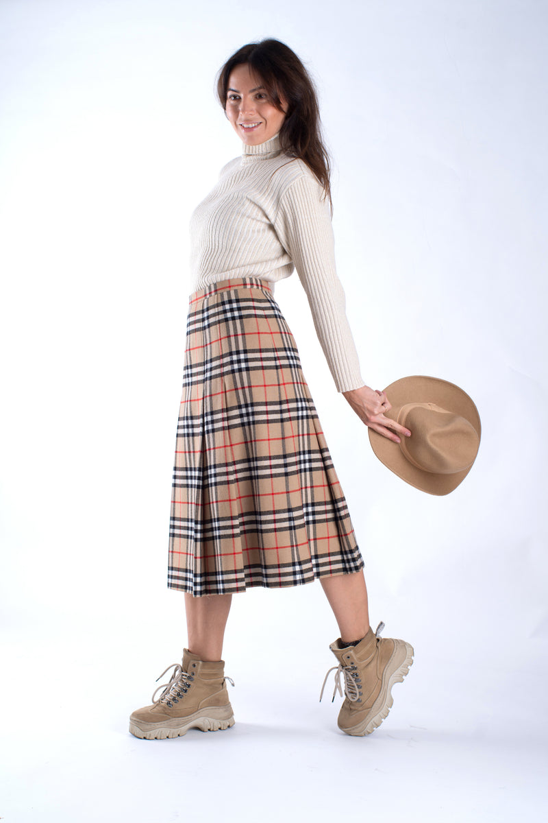 Burberry tartan sales wool skirt