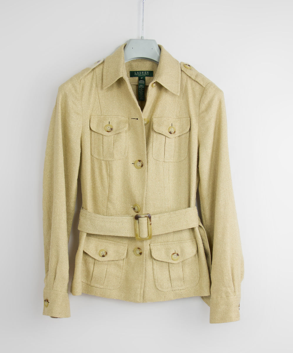 RALPH LAUREN Metallic Silk & Linen Blend Safari Style Jacket 