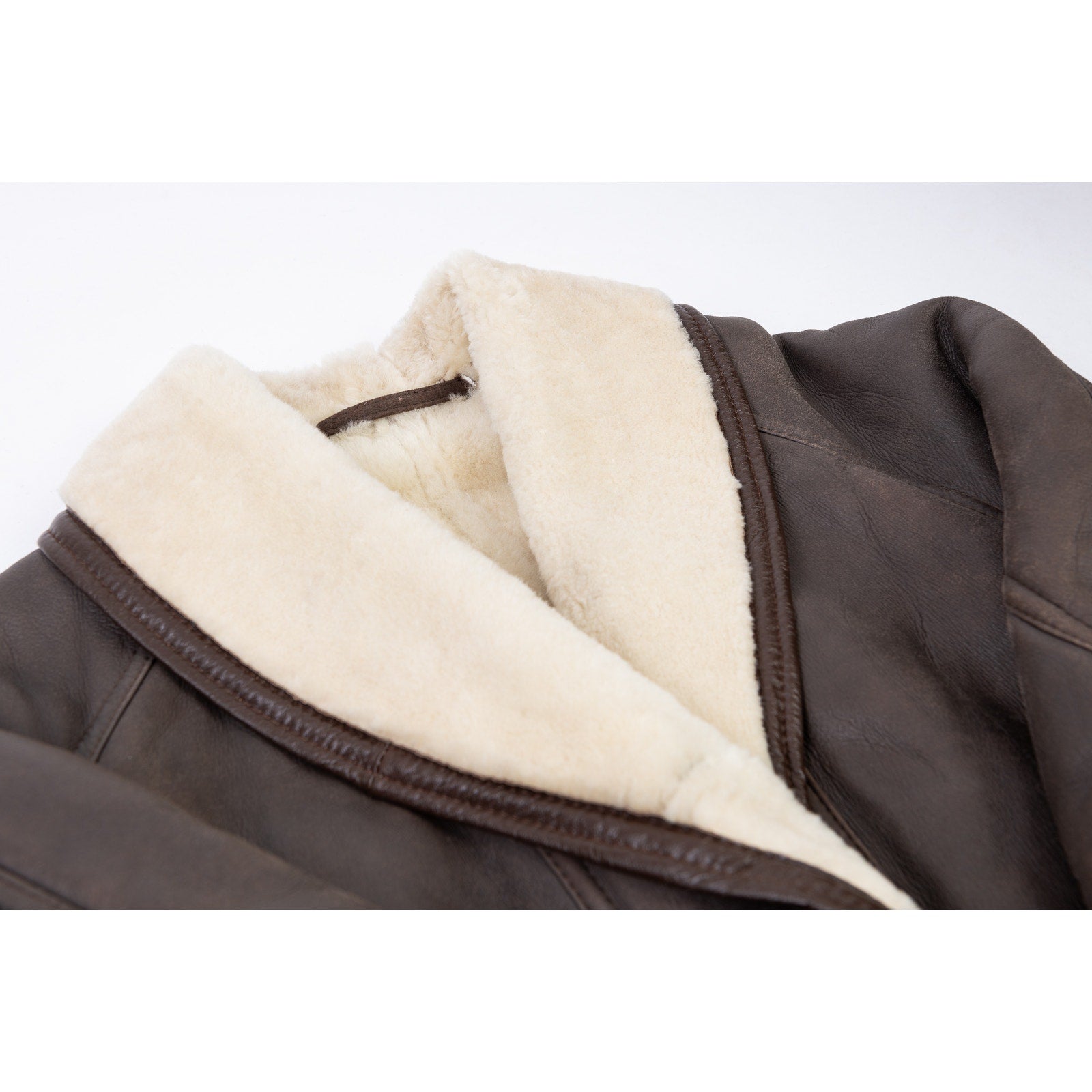 Woman's Brown Long Sheepskin Coat with Shawl Collar, Size L