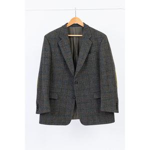 Harris Tweed Vintage Khaki Green Plaid Wool Blazer, EU 27, US 44S