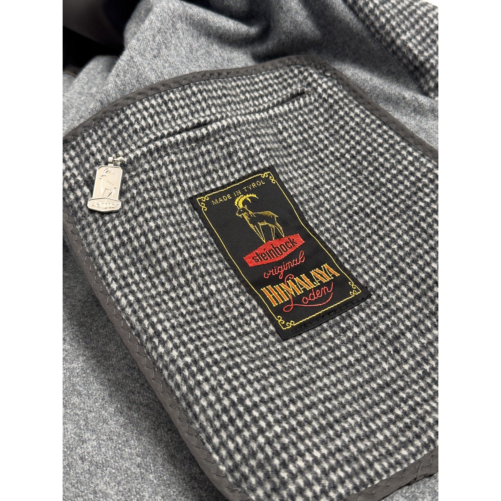 Steinbock Tyroler Loden Coat Houndstooth Himalaya Brushed Wool, Size EU 52