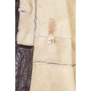 Woman's Brown Long Sheepskin Coat with Shawl Collar, Size L