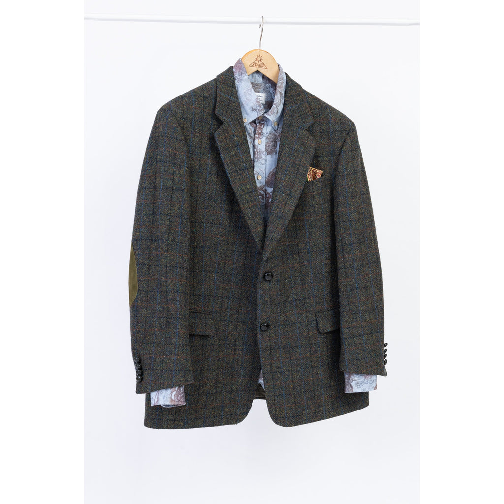 Harris Tweed Vintage Khaki Green Plaid Wool Blazer, EU 27, US 44S