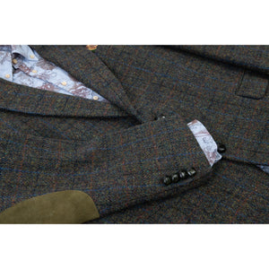 Harris Tweed Vintage Khaki Green Plaid Wool Blazer, EU 27, US 44S