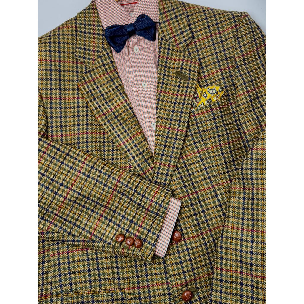 DAKS Gun Club Check Khaki Green Wool Blazer, US 44, EU 54