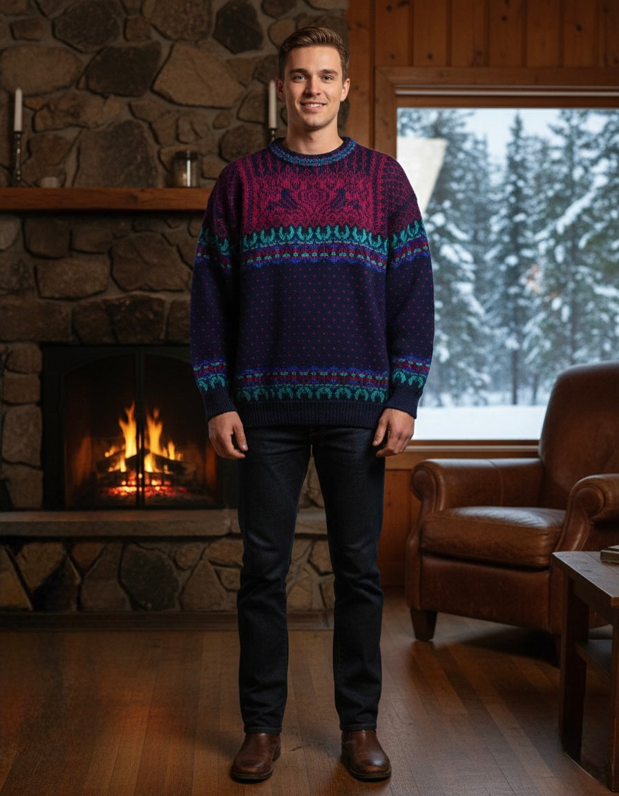 Dale Of Norway Round Neck Reindeer Chunky Wool Sweater, Men's XL