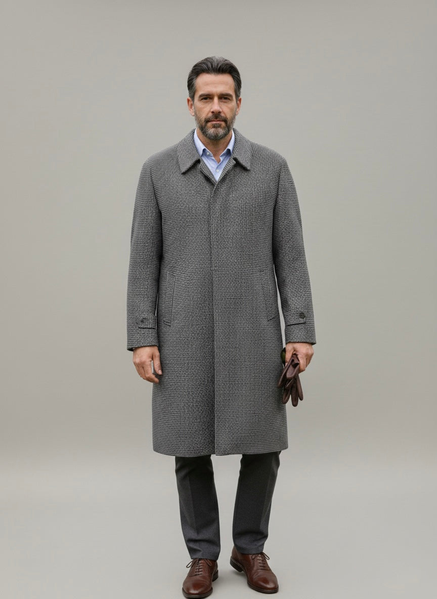 Steinbock Tyroler Loden Coat Houndstooth Himalaya Brushed Wool, Size EU 52