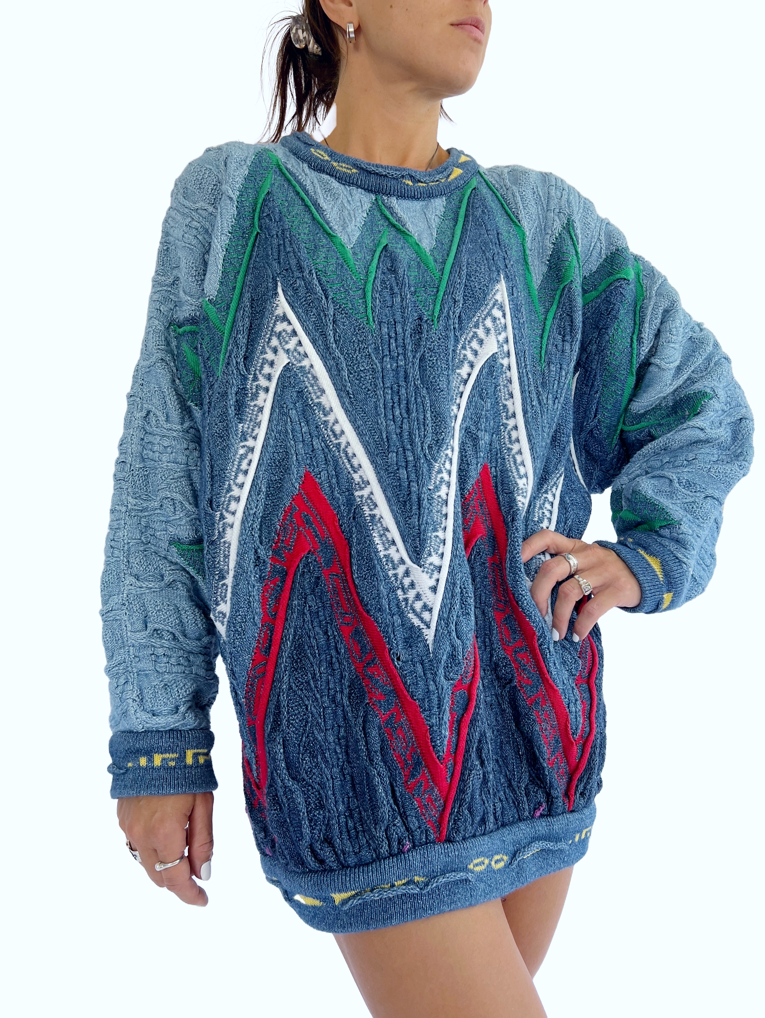 Vintage Colorful Zigzag Pattern Women's Coogi Cotton Sweater, M