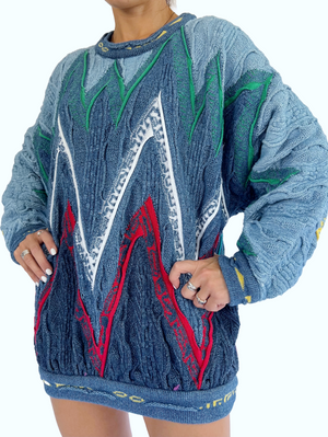 Vintage Colorful Zigzag Pattern Women's Coogi Cotton Sweater, M