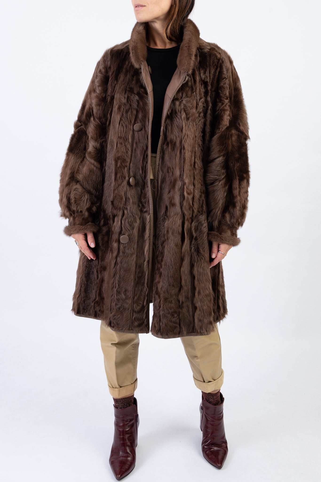 Woman's Supple & Lightweight Double Sided Leather Fur Coat, L