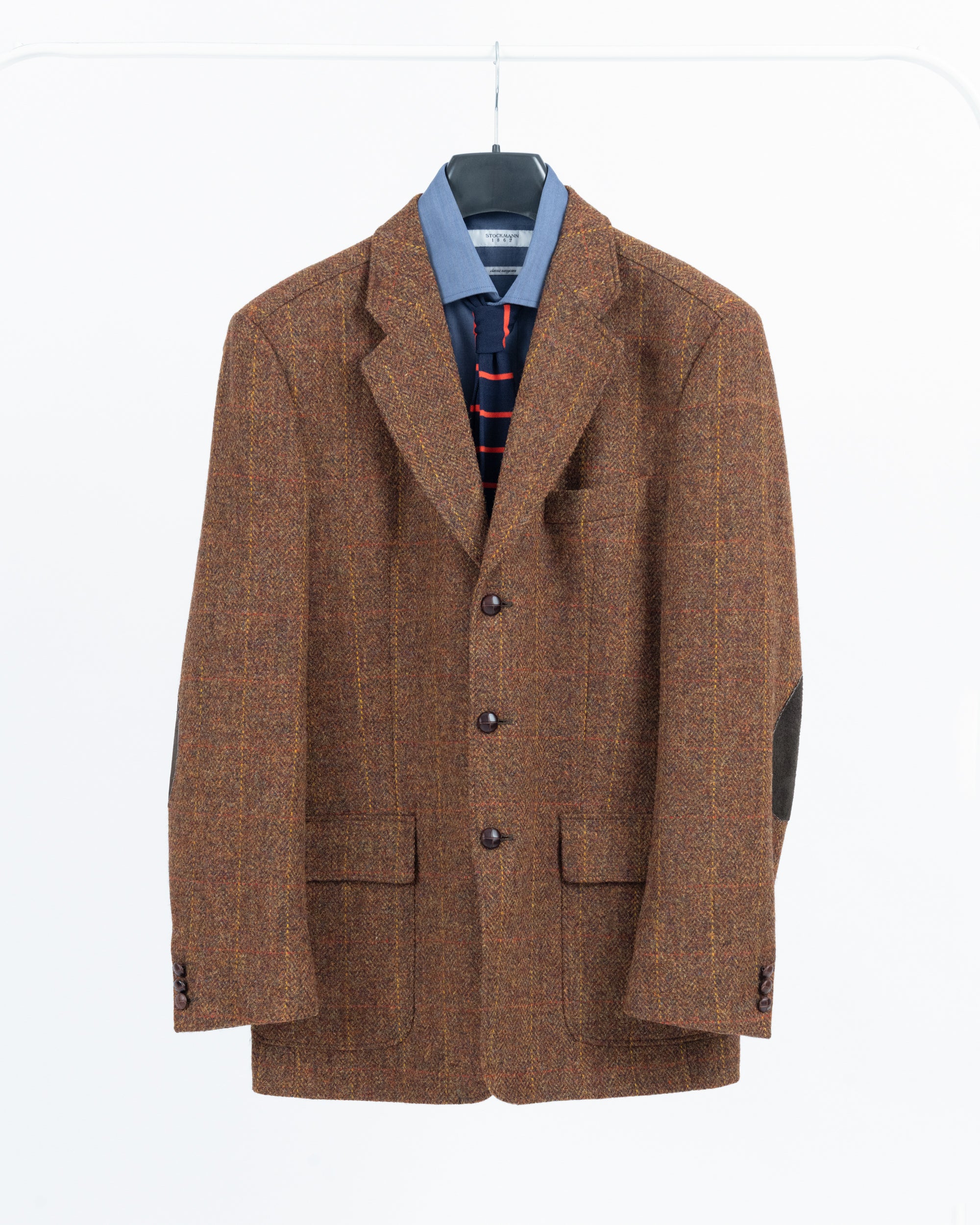 Harris Tweed Brown Plaid Pure New Wool Blazer, EU 102, US 42L