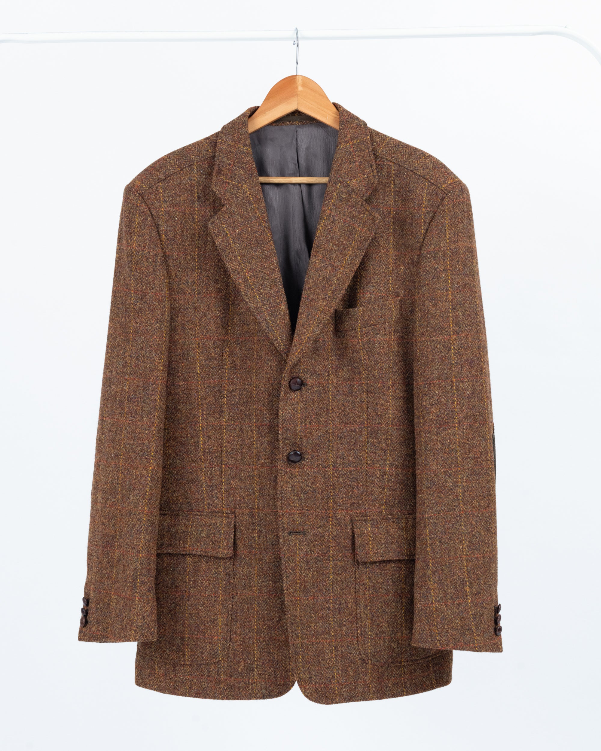 Harris Tweed Brown Plaid Pure New Wool Blazer, EU 102, US 42L