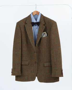 Harris Tweed Plaid Khaki Green 2 Button Blazer, US/UK 46, EU 56