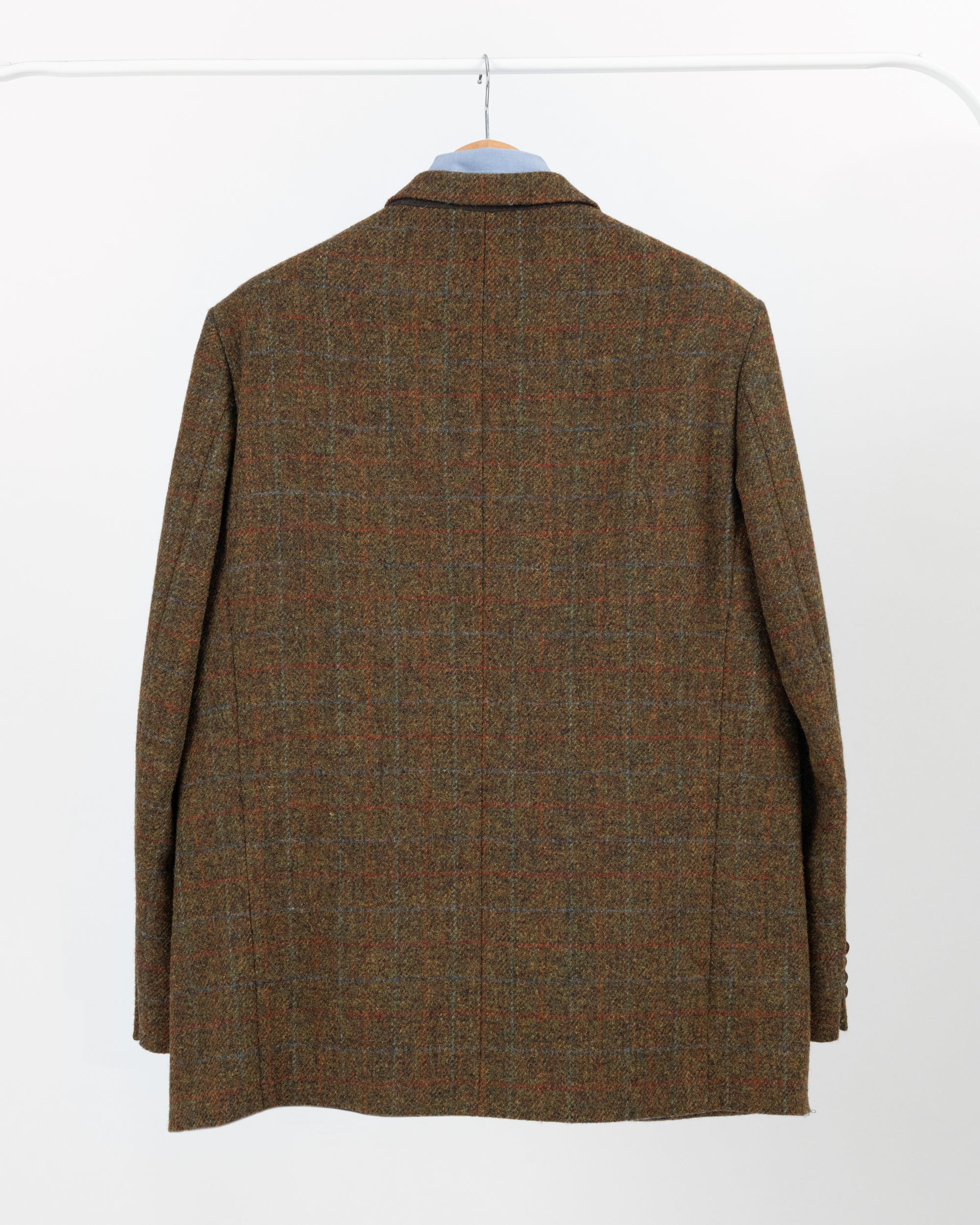 Harris Tweed Plaid Khaki Green 2 Button Blazer, US/UK 46, EU 56