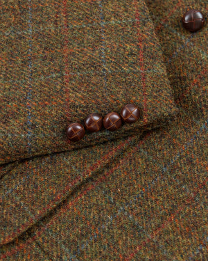 Harris Tweed Plaid Khaki Green 2 Button Blazer, US/UK 46, EU 56