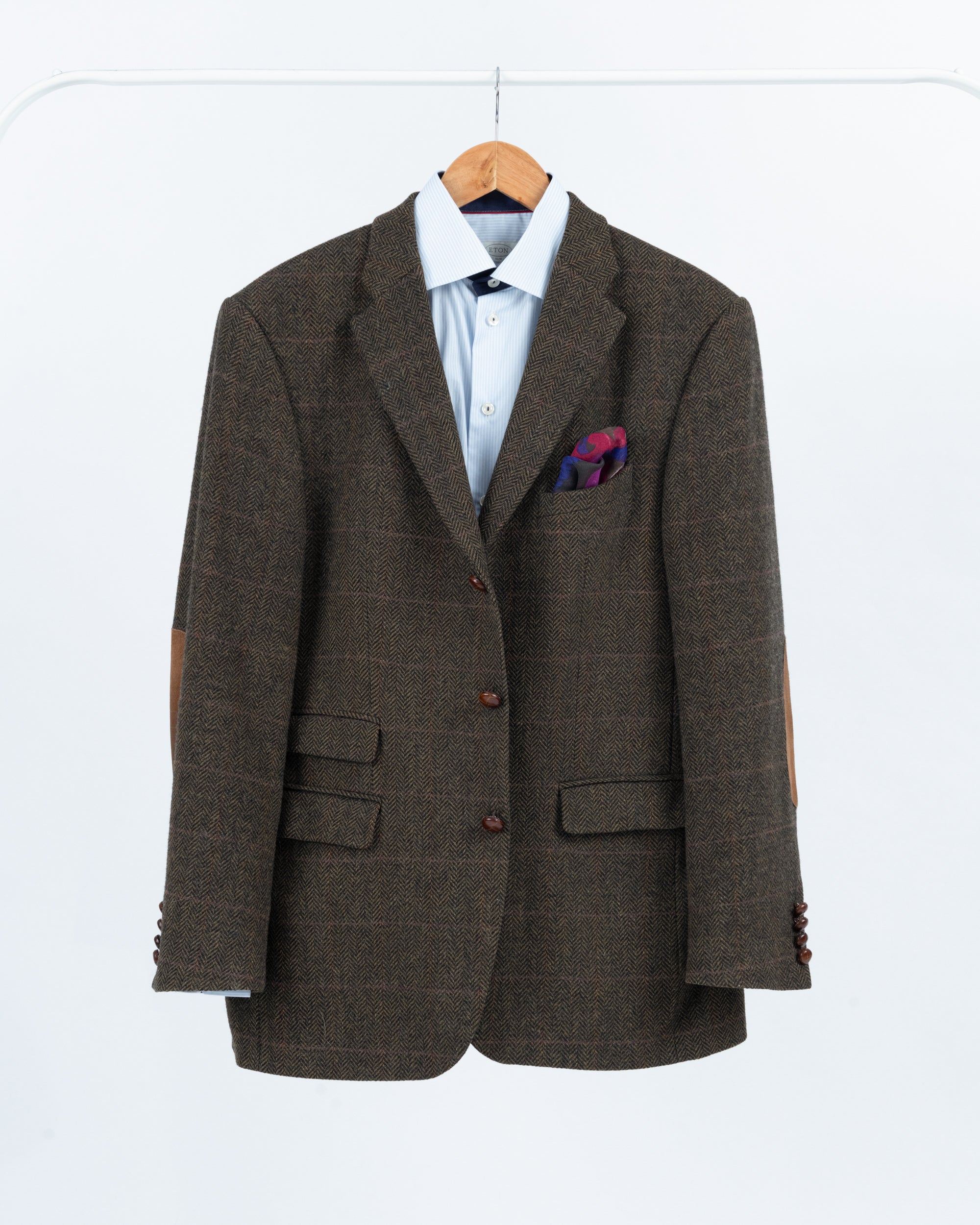 Barbour 3-roll-2 Khaki Brown Tweed Blazer, US 42R, EU 52