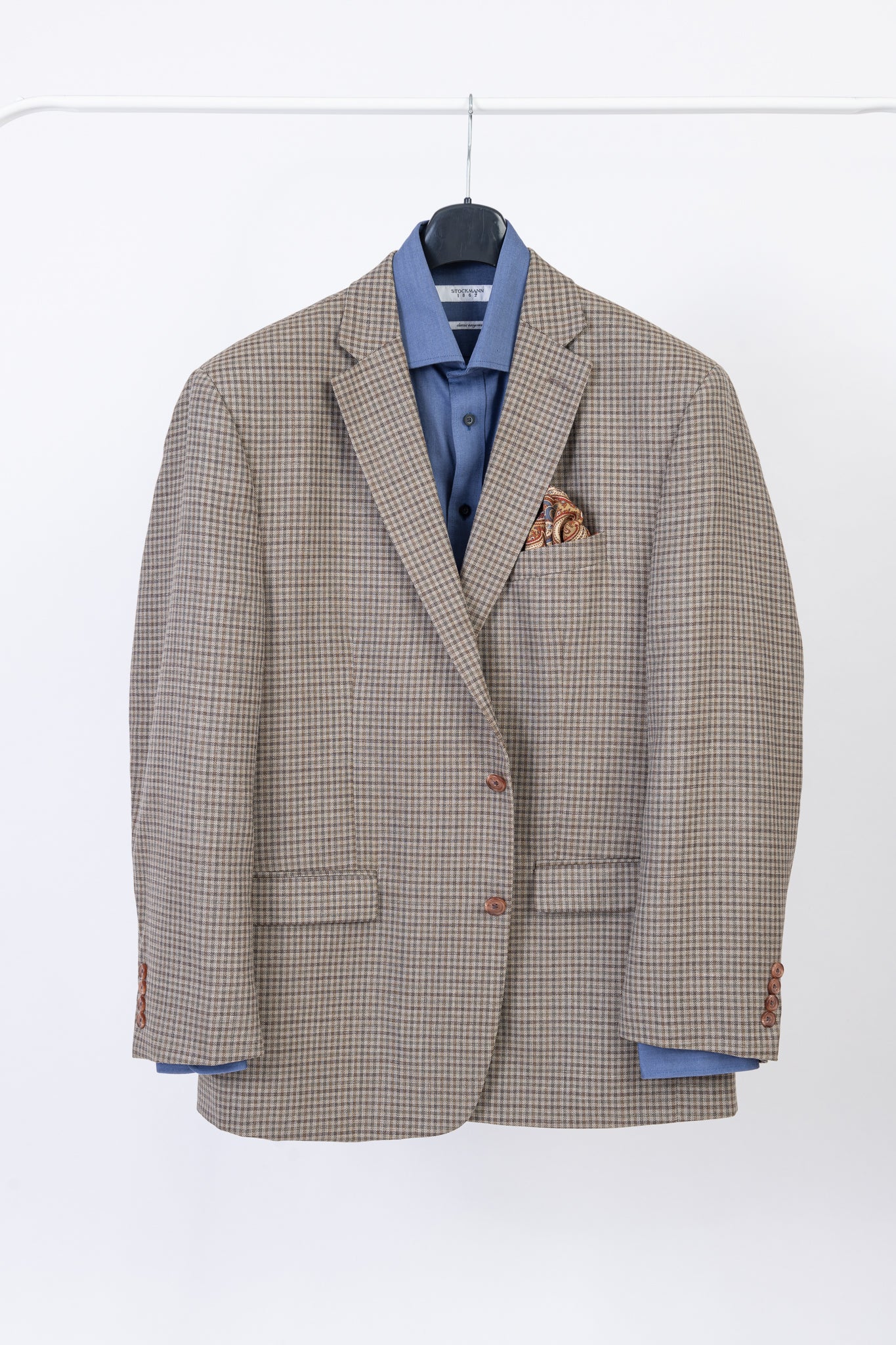 Ralph Lauren Silk-Wool-Linen Gingham Check Blazer, US 48R