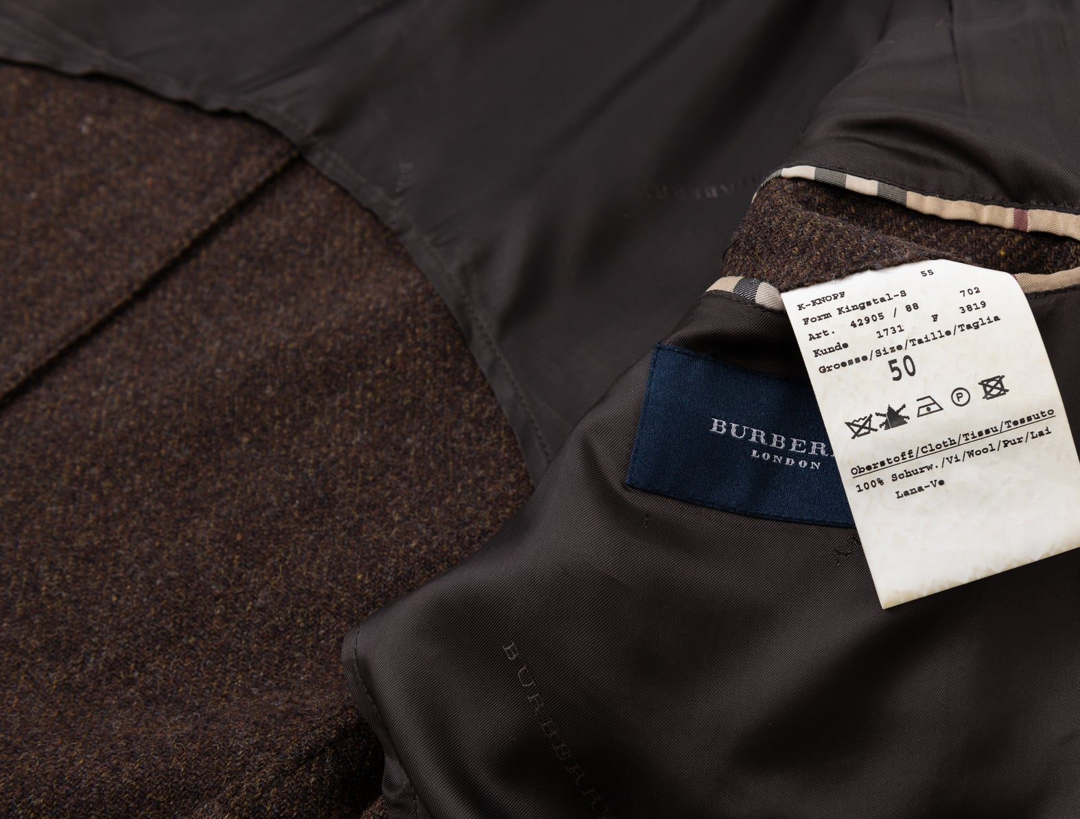 Burberry Brown Tweed Wool Blazer Sport Coat, US 40R, EU 50