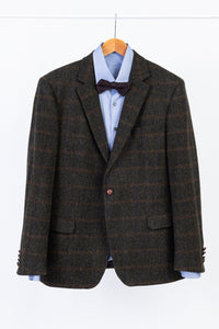 Harris Tweed Plaid Dark Green Wool Blazer, EU 56, US 46R