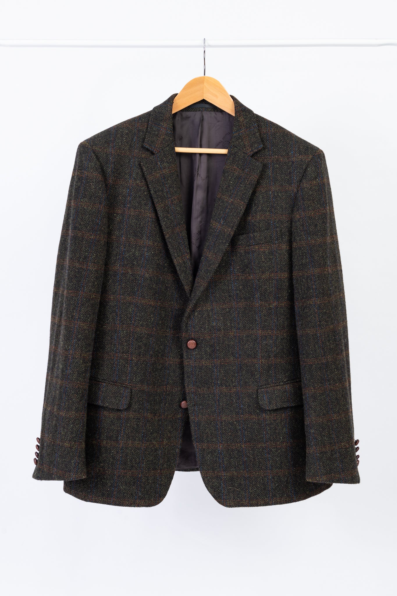 Harris Tweed Plaid Dark Green Wool Blazer, EU 56, US 46R