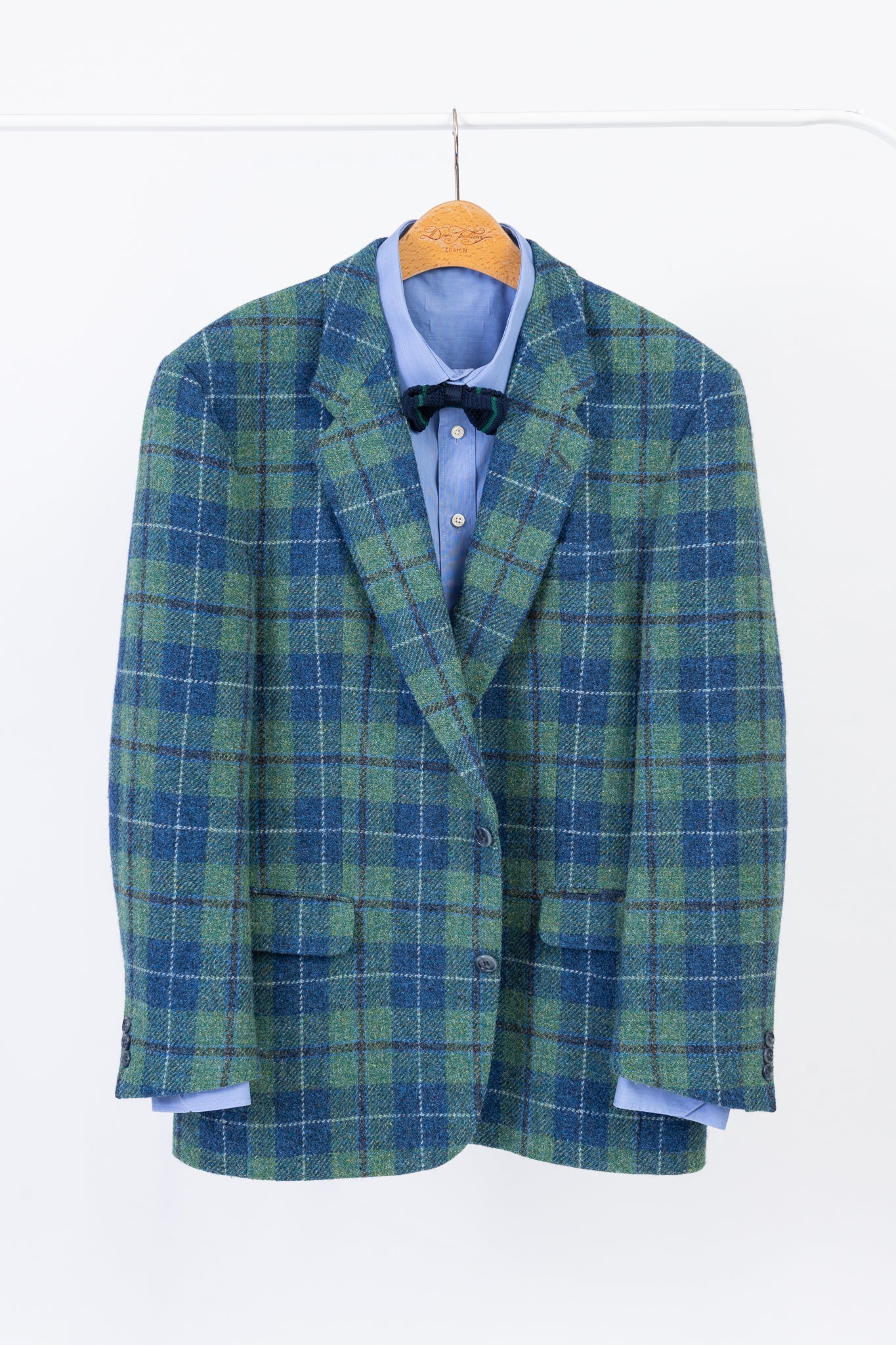 Harris Tweed Plaid Green Blue 2 Button Blazer, US/UK 44 R, EU 54