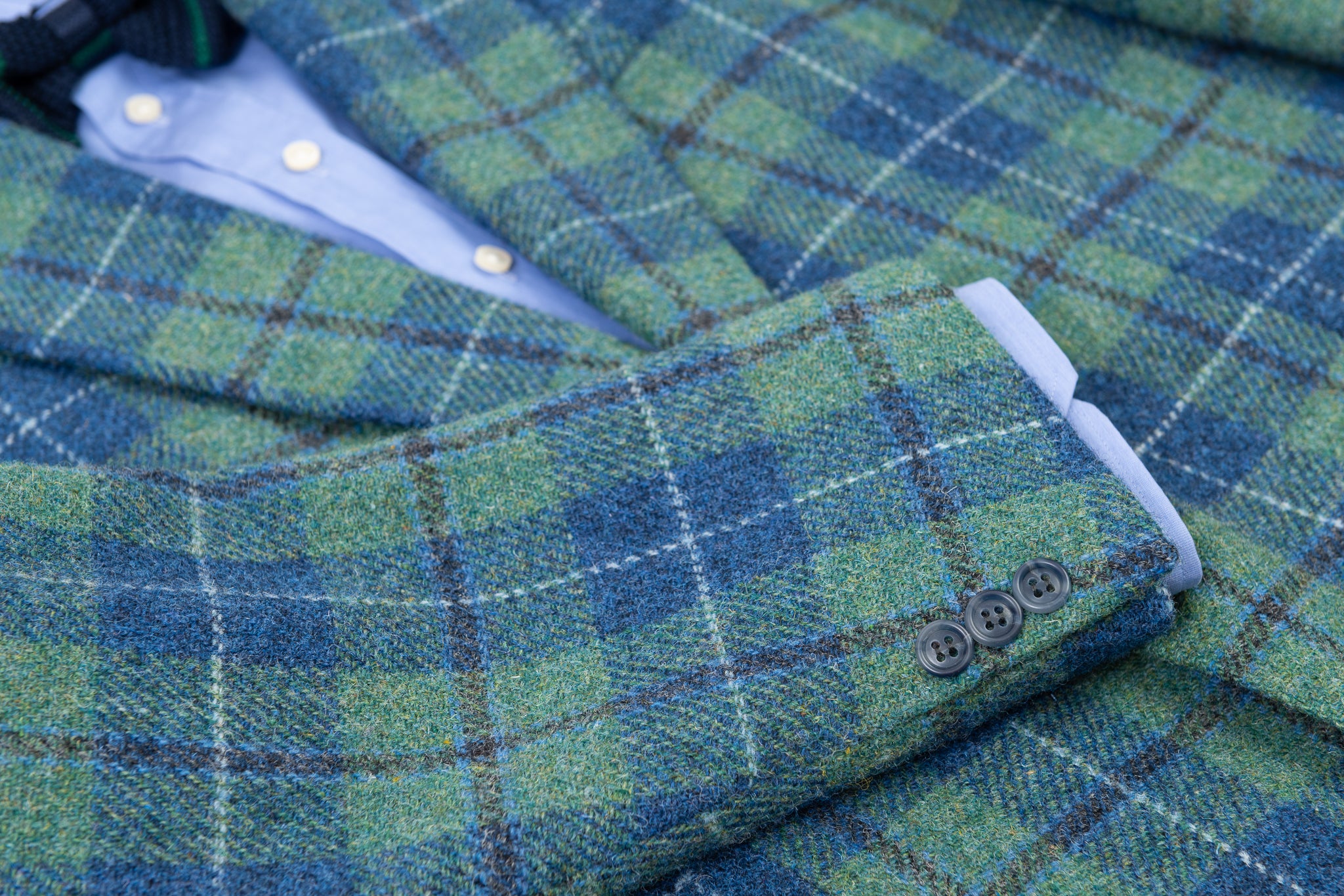 Harris Tweed Plaid Green Blue 2 Button Blazer, US/UK 44 R, EU 54