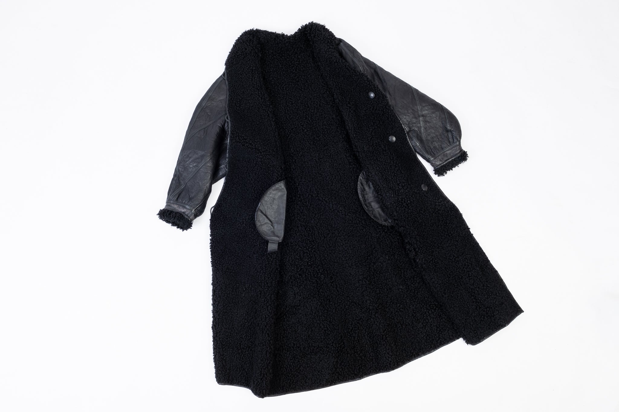 Woman's Black Long Soft Lambskin Shearling Coat, Size M