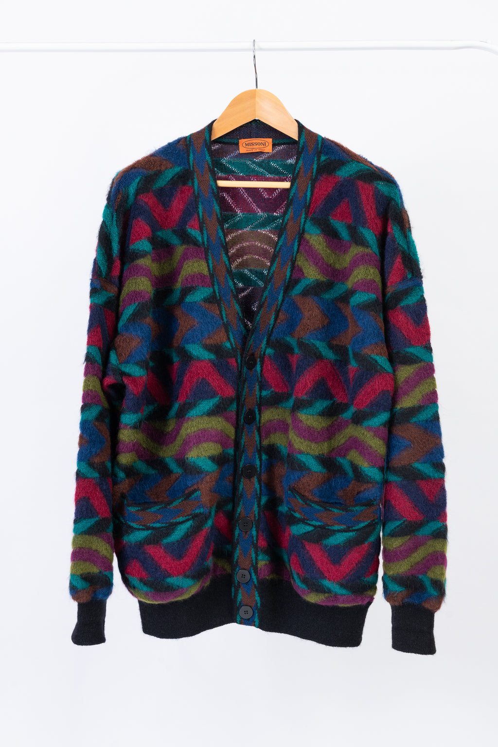 Missoni Vintage Multicolor Mohair Wool Cardigan, Men's Size XL