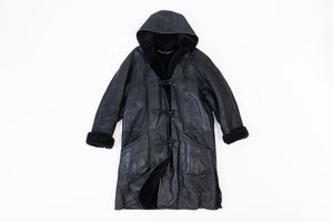 Black Supple Lambskin Shearling Hooded Coat, Women's M