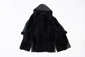 Black Supple Lambskin Shearling Hooded Coat, Women's M