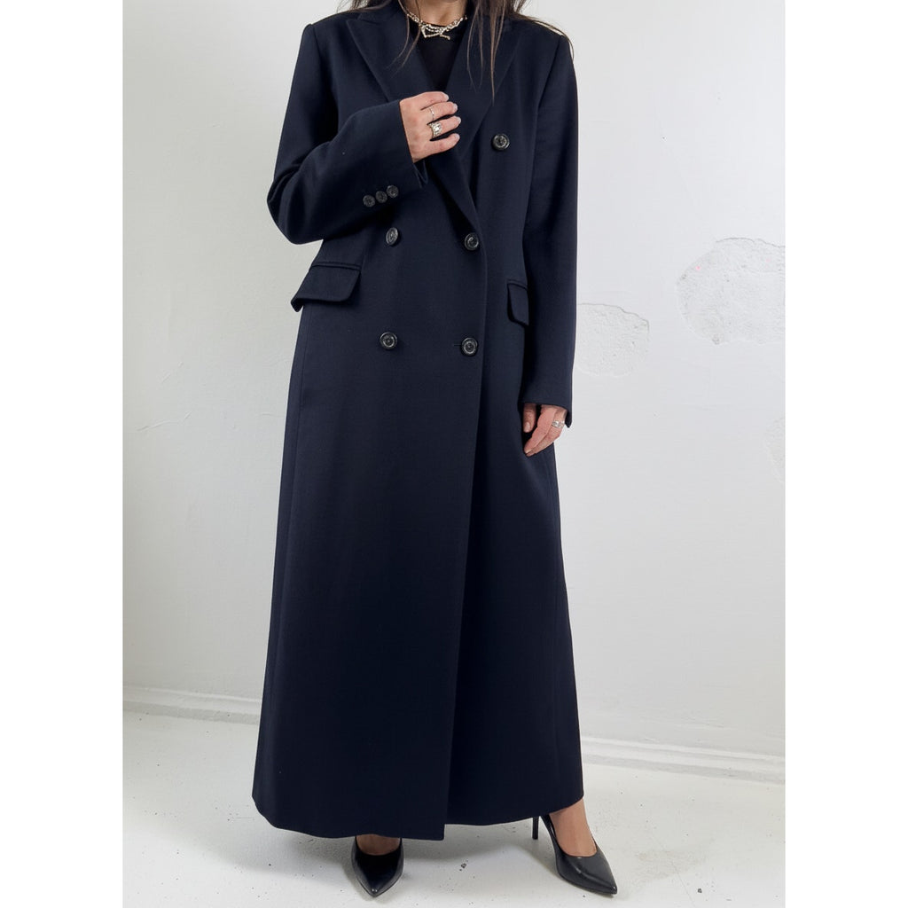 Windsor Women's Navy Blue Loro Piana Brushed Cashmere Long Coat, Size M