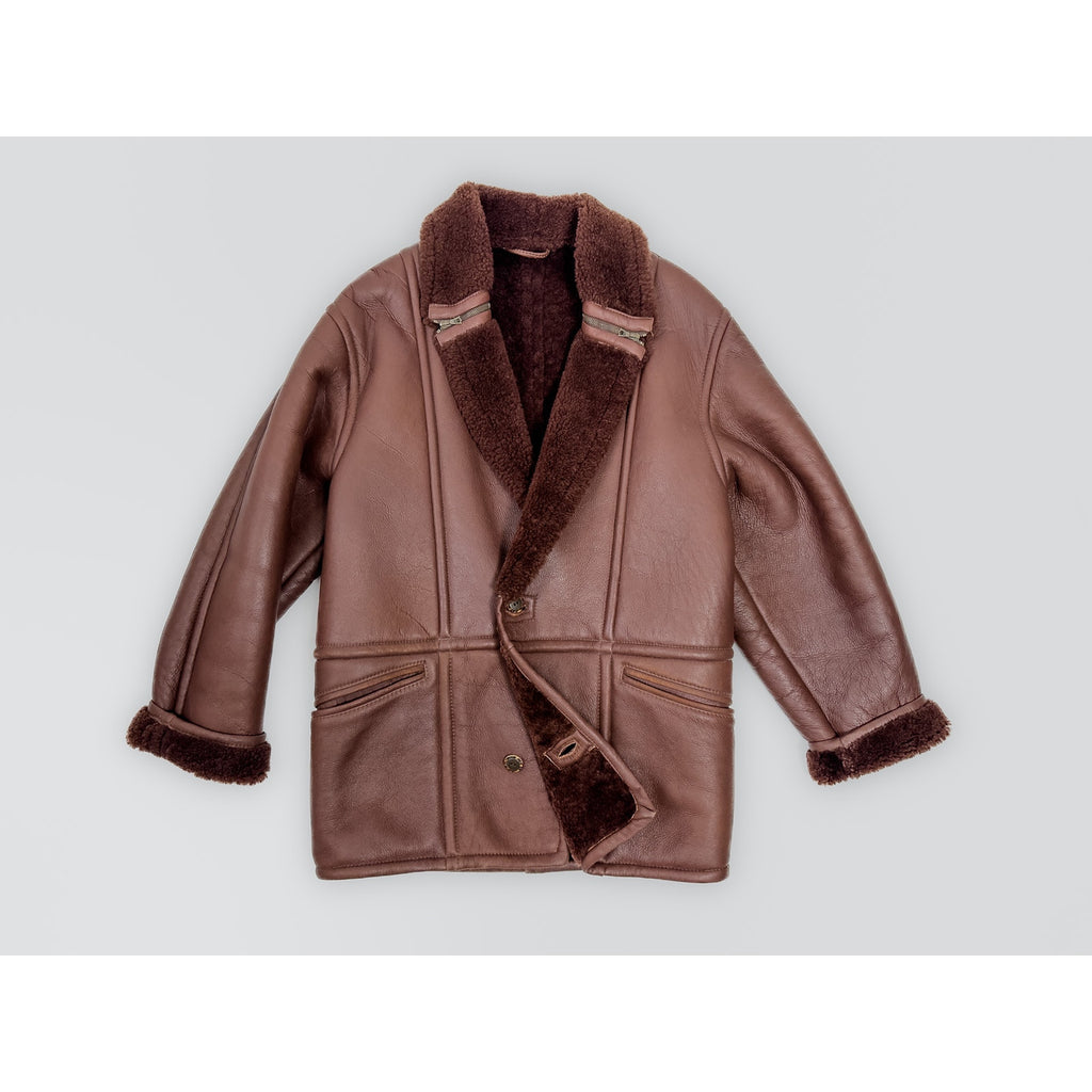 Brown Chunky Shearling Coat With Shawl Neck, Men's S