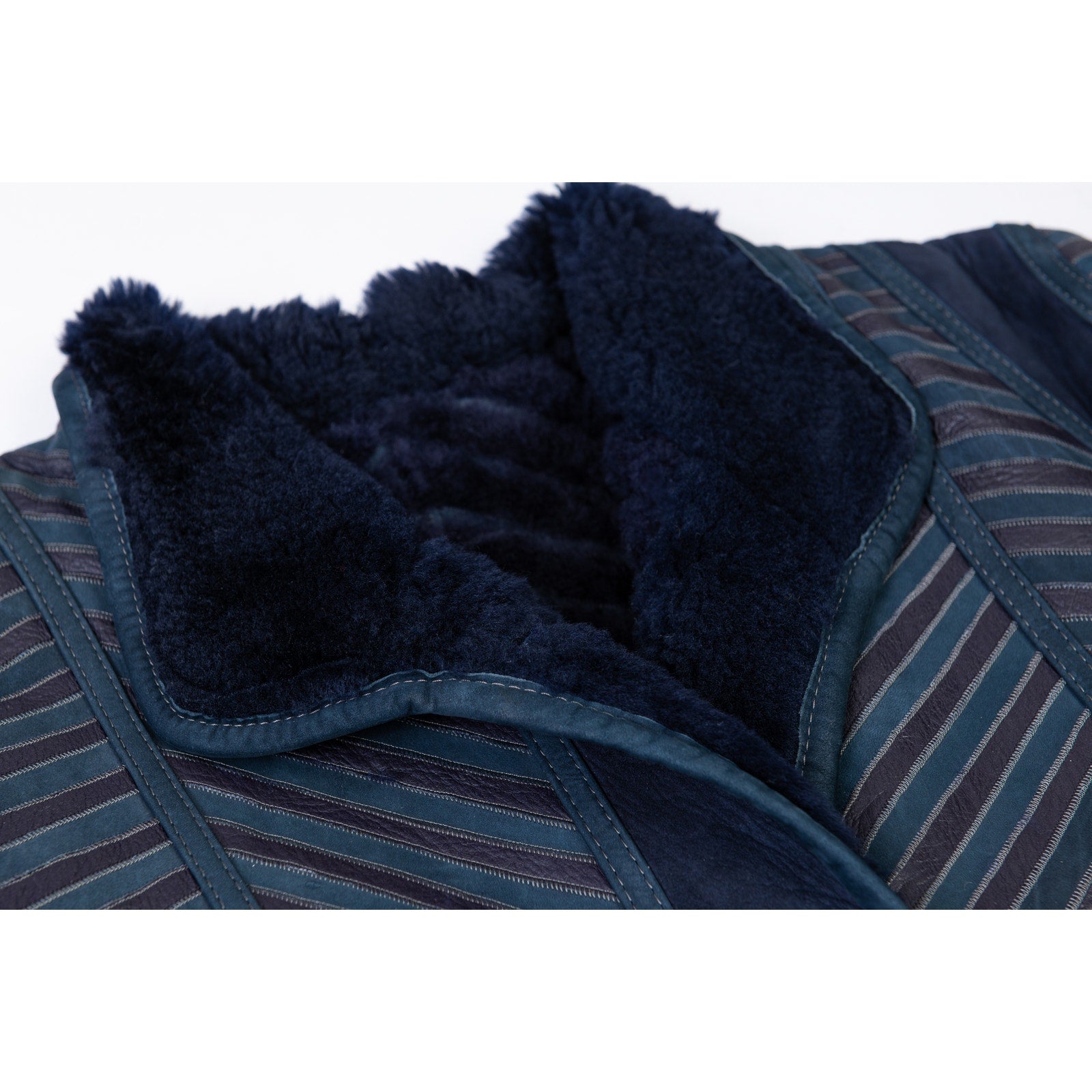 Woman's Soft Lightweight Chevron Pattern Blue Shearling Coat, XS