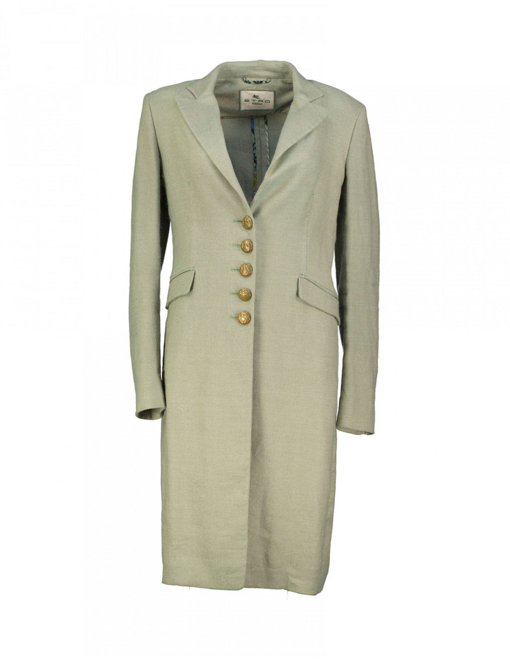 Etro Women's Pale Green Linen Dress Coat, Size M