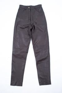 Vintage Women's High Waist Dark Brown Leather Pants, SIZE XS