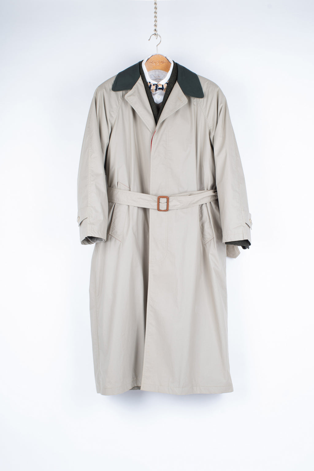 Gant Khaki Brown Oversized Fit Trench Coat with Leather Collar, Size S