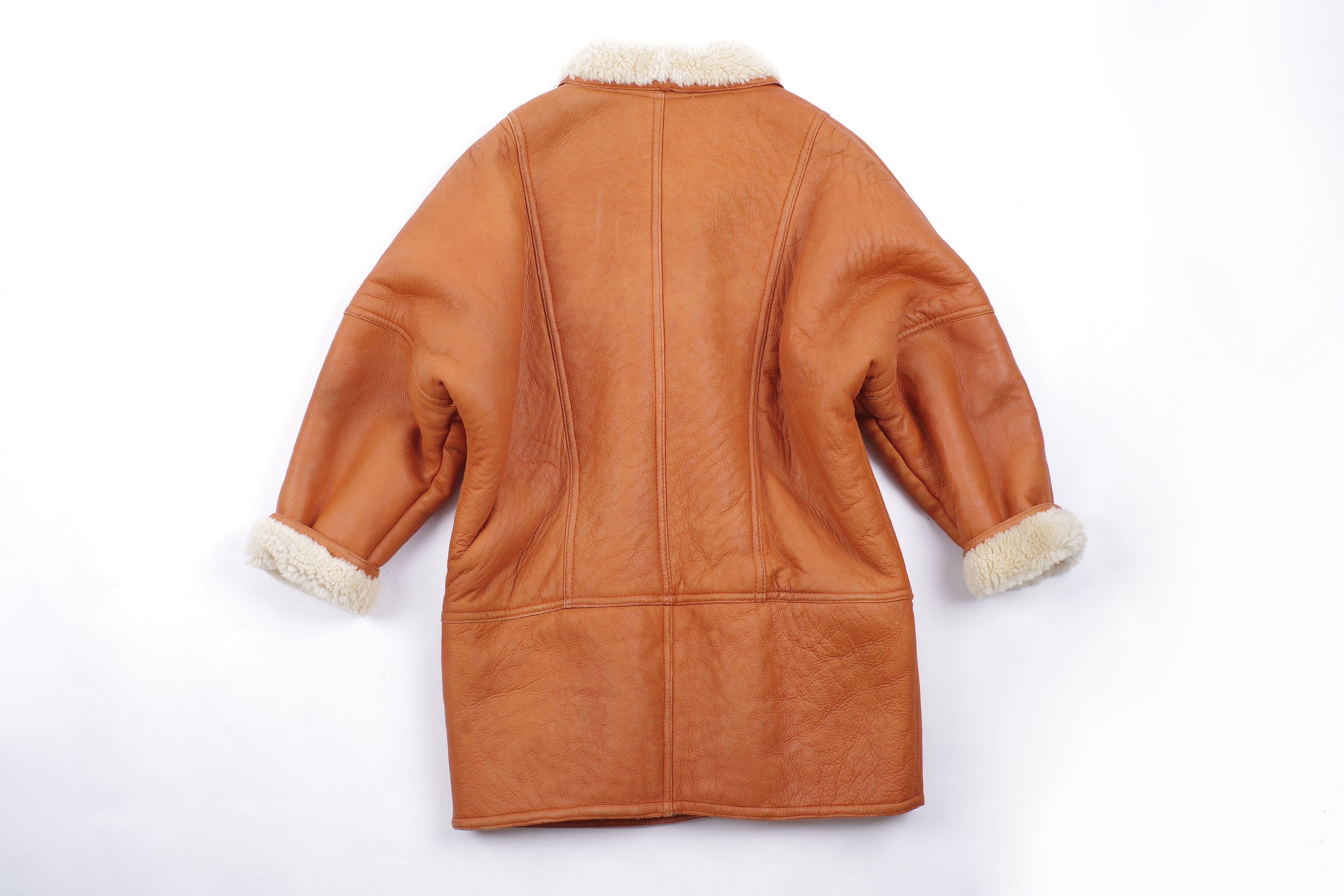Women's Vintage Terracotta Double Breasted Shearling Cocoon Coat, M