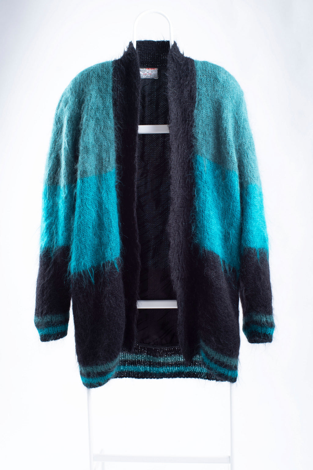 Vintage Colorblock Oversized Green Mohair Cardigan, SIZE L