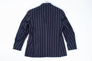 Dormeuil Ice 3 Button Striped Navy Blue Flannel Wool Blazer US 42R, EU 52