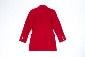 Cashmere Blend Red Wool Double Breasted Blazer With Gold Buttons, S