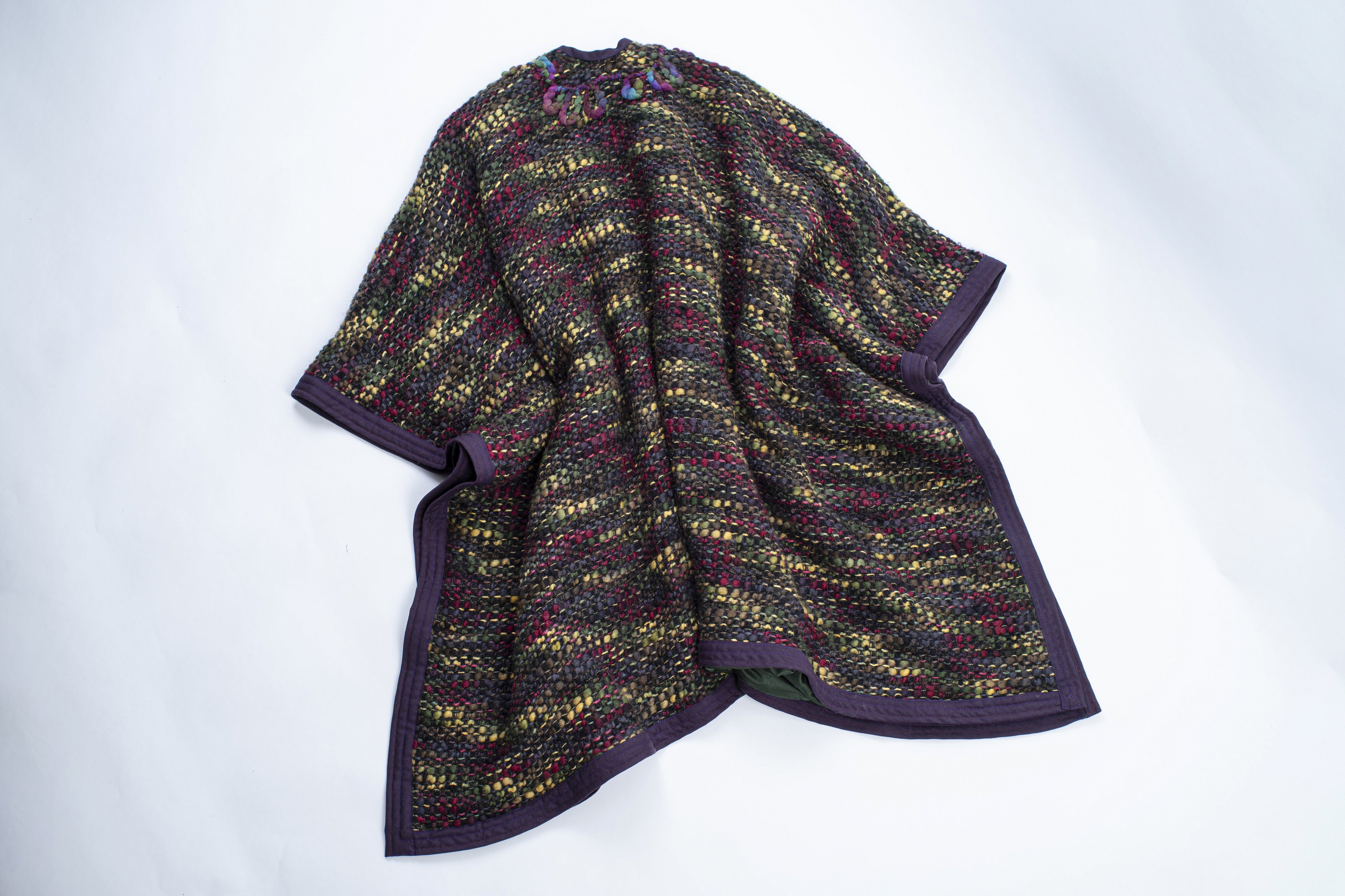 Vintage Nordic Merino Wool Blanket Type Poncho Cape