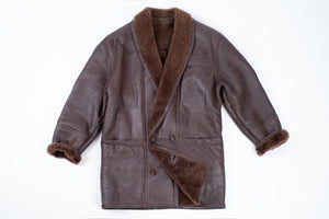 Men's Double Breasted Supple Shearling Coat With Shawl Collar, SIZE M
