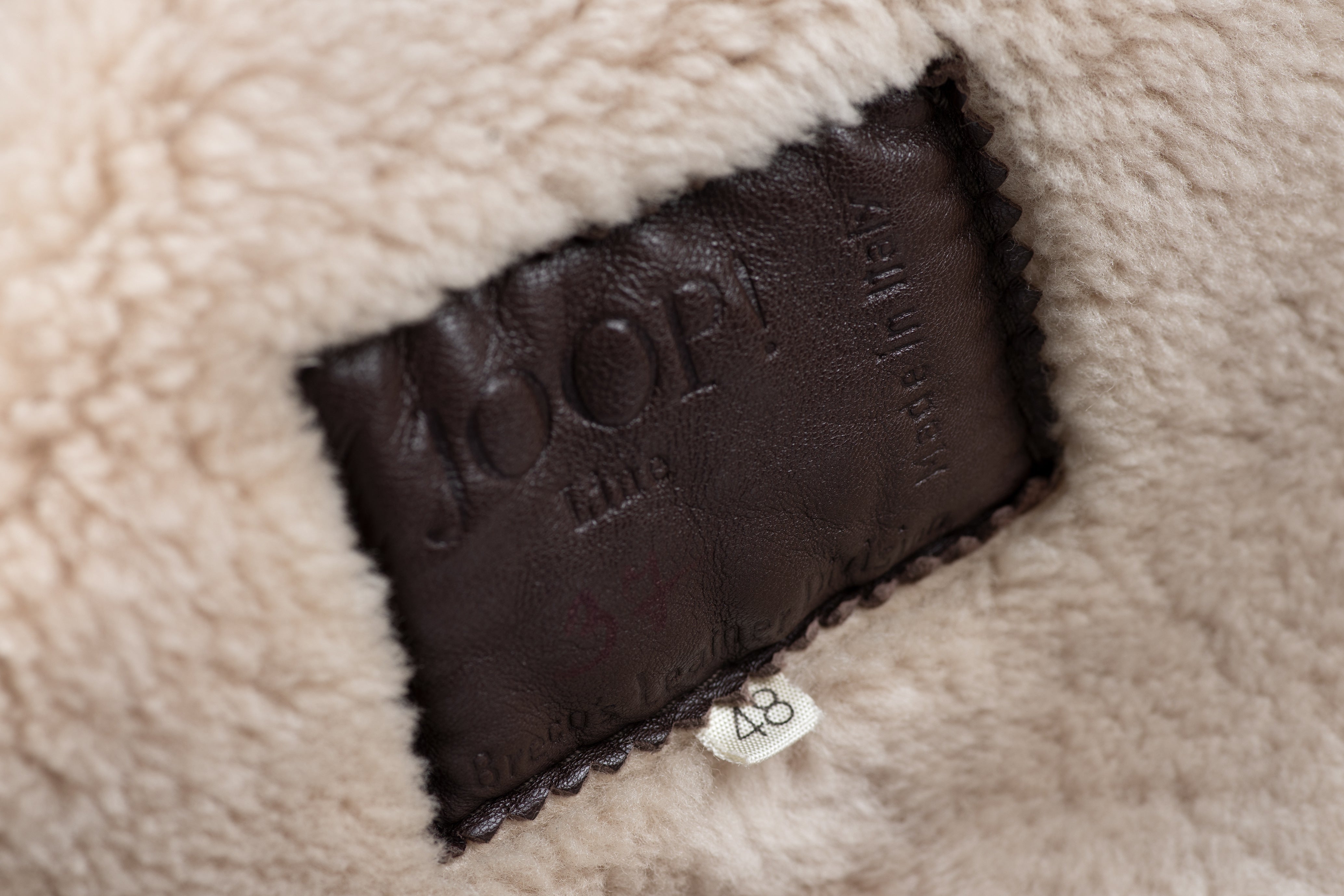Joop Men's Brown Supple Leather Shearling Coat with Shawl Collar, L