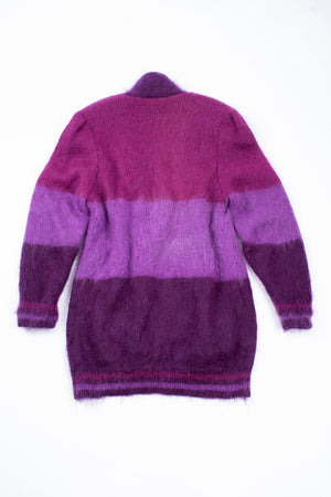 Vintage Colorblock Oversized Purple Mohair Cardigan, SIZE L