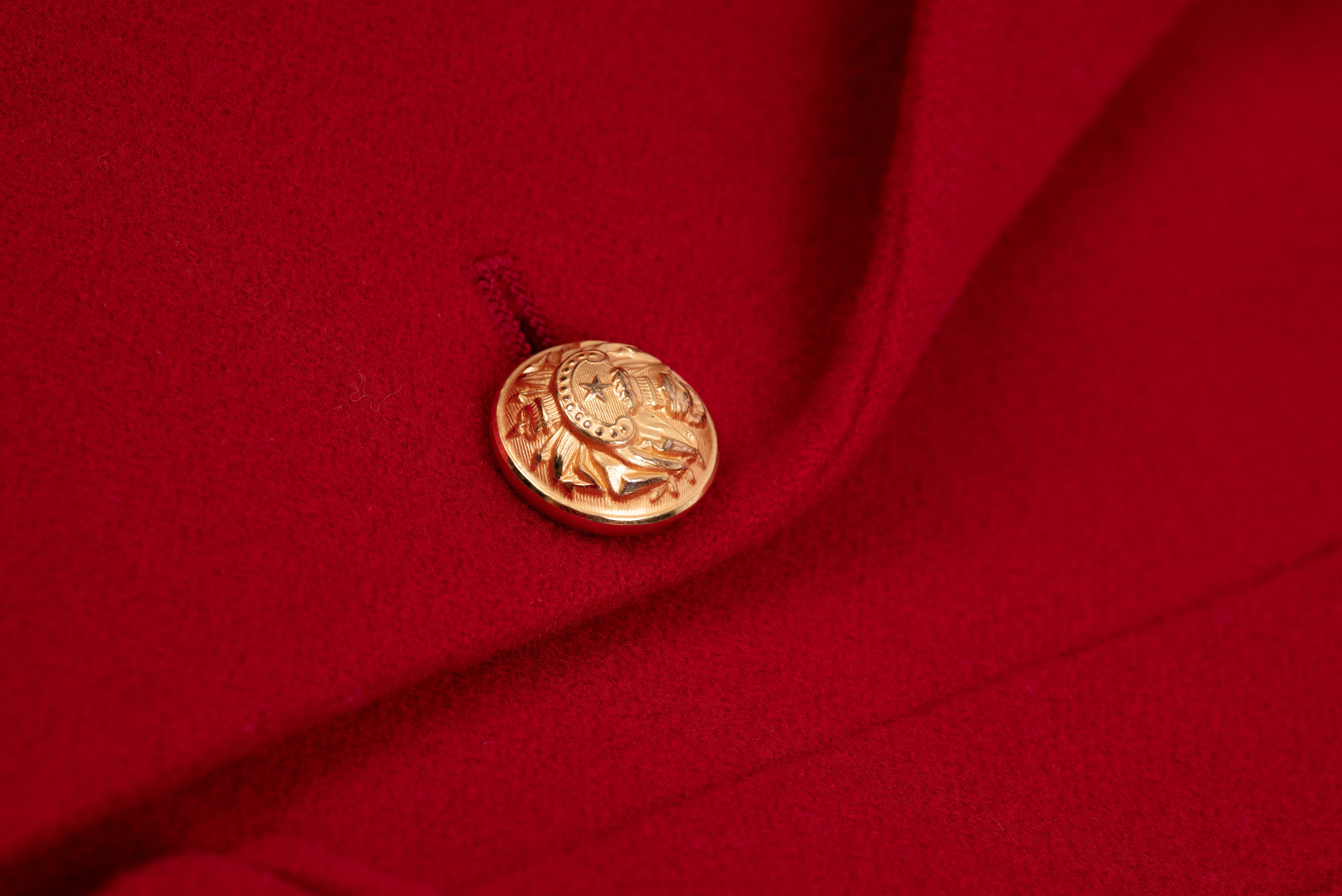 Cashmere Blend Red Wool Double Breasted Blazer With Gold Buttons, S