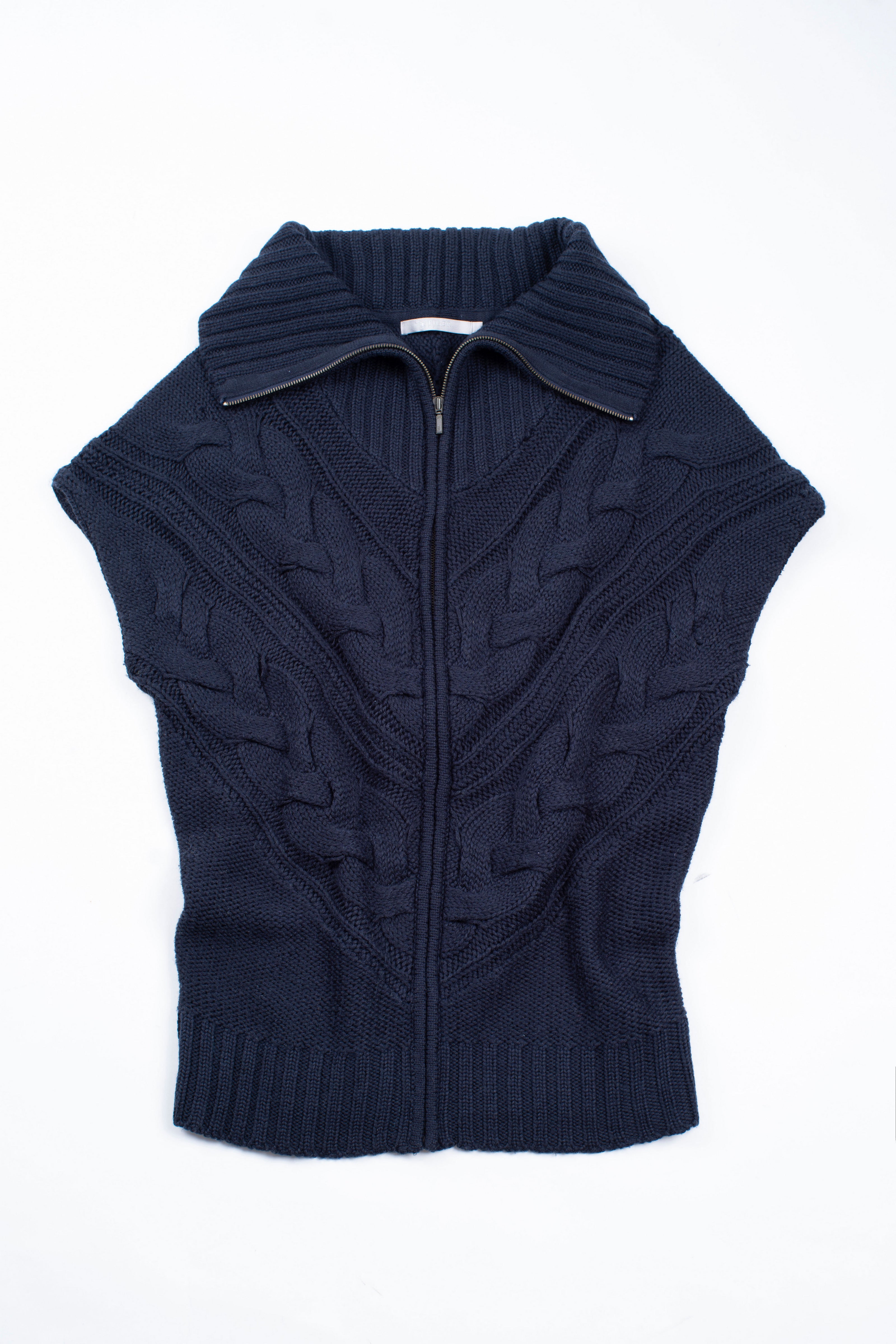 Tiger of Sweden Women's Blue Wool Cable Knit Zip Vest, SIZE S
