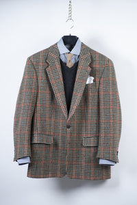 Harris Tweed Wool Houndstooth Multicolor 2 Button Blazer, US 42R, EU 52